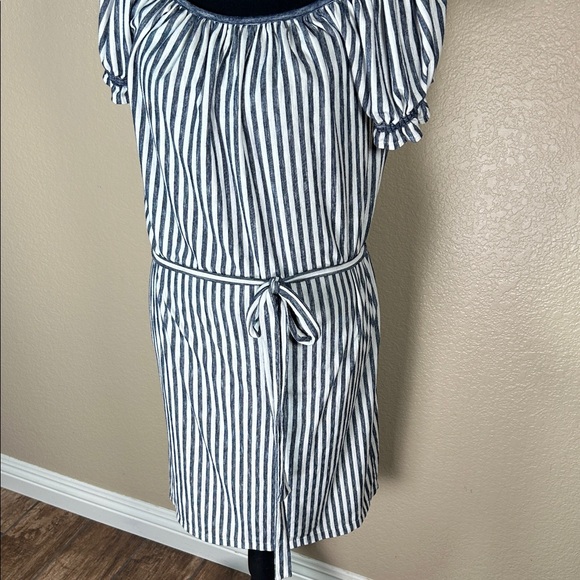 Max Studio Navy and White Striped Tie-Waist Midi Dress - Picture 3 of 5